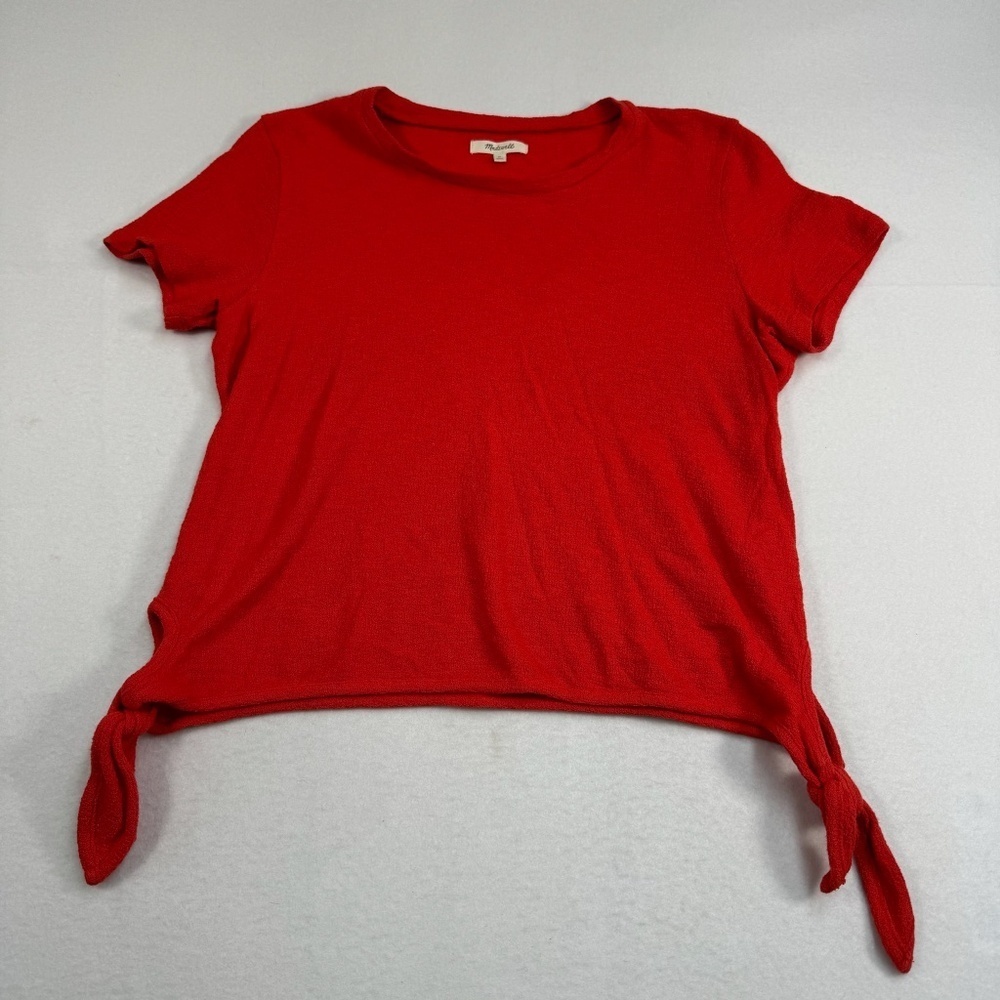 Madewell Short Sleeve Side Tie Bottom Womens Size Medium Red Guaze TexturedMadew